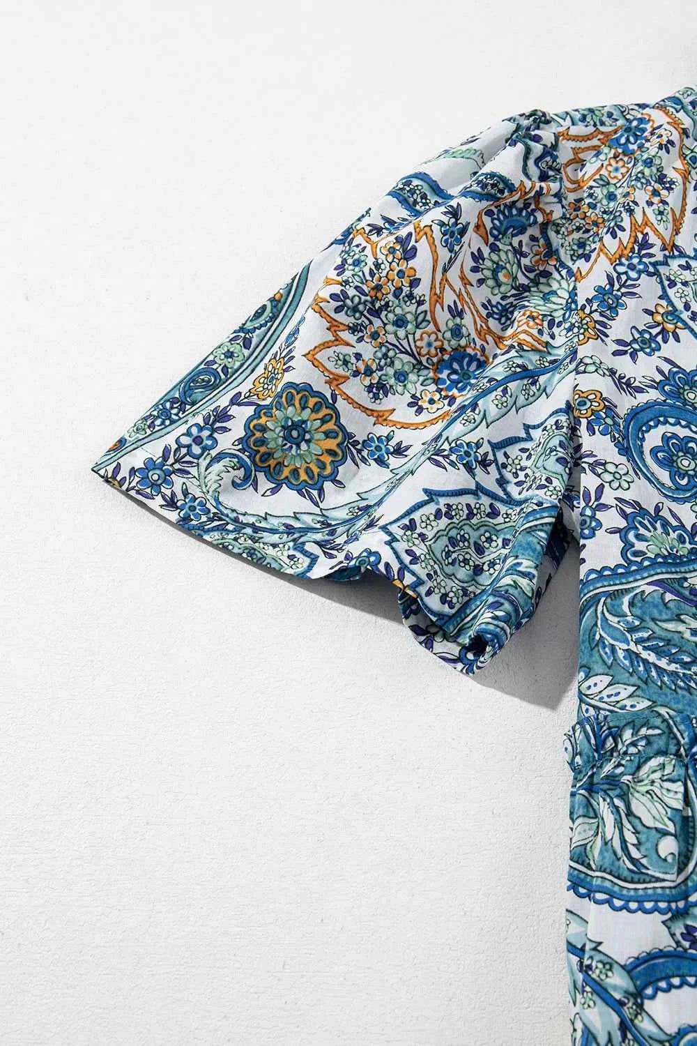 Paisley Floral V Neck Short Sleeve Mini Dress 752f2634-10fc-401b-867d-0f8326bfd1fd-Max-Origin