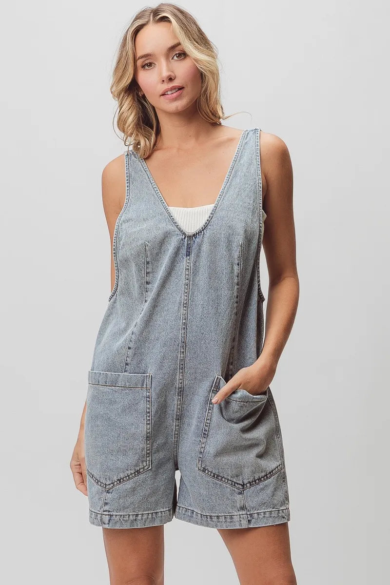 BiBi Patch Vintage Washed Denim Shortall LT DENIM 753111a2e7994606892b4edd0025ff20-Max-Origin