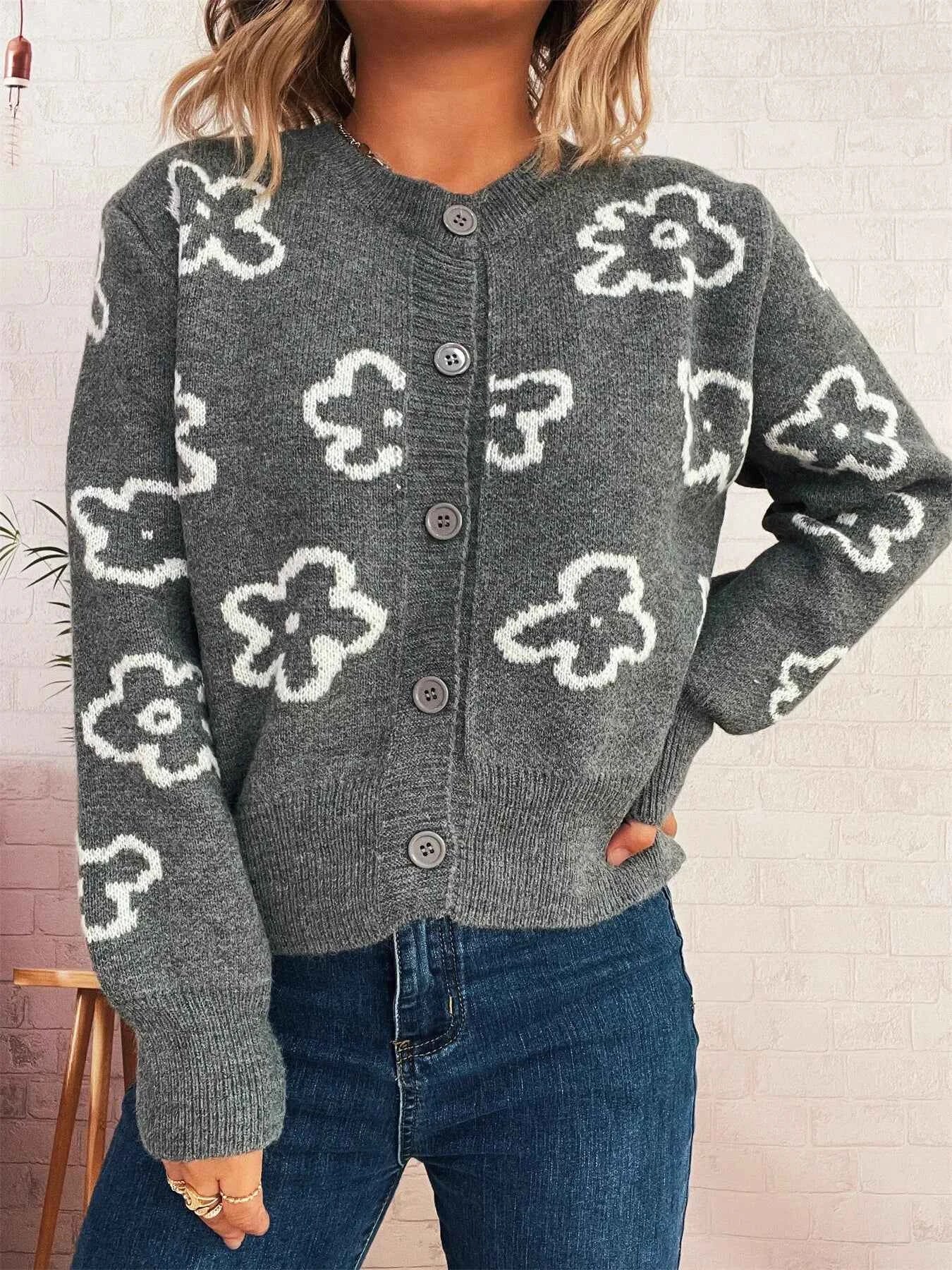 Floral Pattern Button-Up Cardigan 75395cafd3194086ba10a24b469b2627-Max-Origin