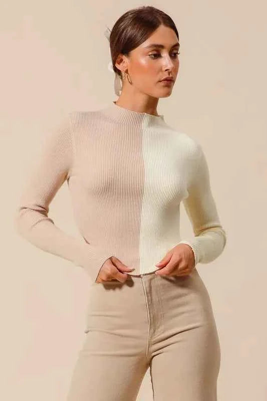 Color Block Fitted Crop Sweater Top TAUPE IVORY 7544c82e19844e1e92a6880a4db9af76-Max-Origin