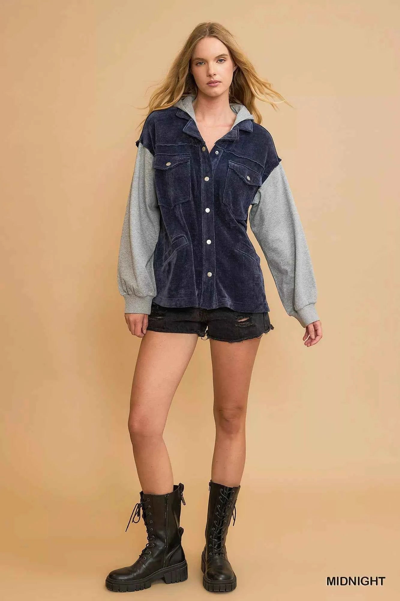 Umgee Contrast Hooded Chenille Jacket 7554882d-843a-443e-afb8-7d7bf4dcc51f-Max-Origin