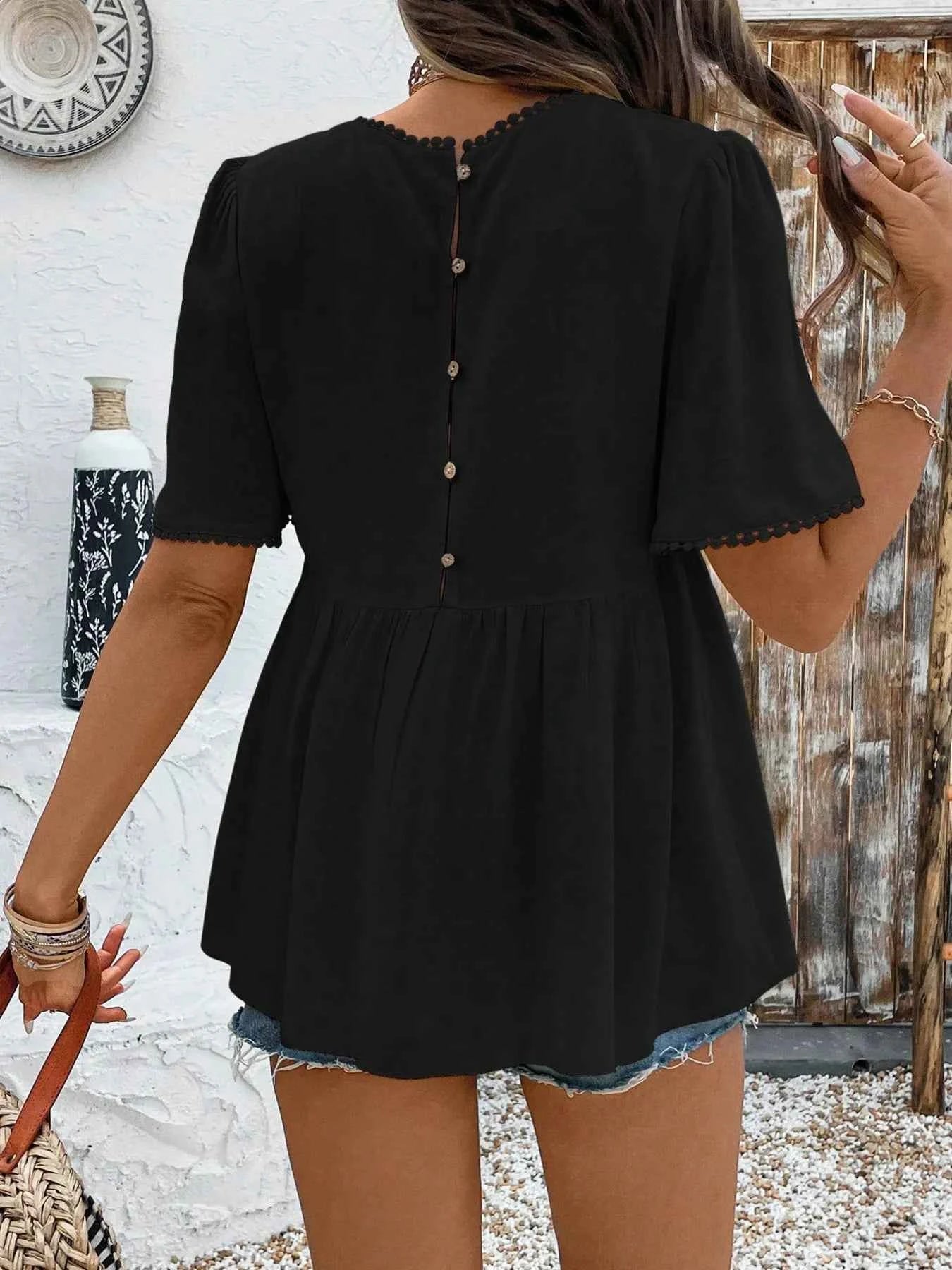 Round Neck Short Sleeve Blouse 755972c9ca1142cb84567da9024aa601-Max-Origin