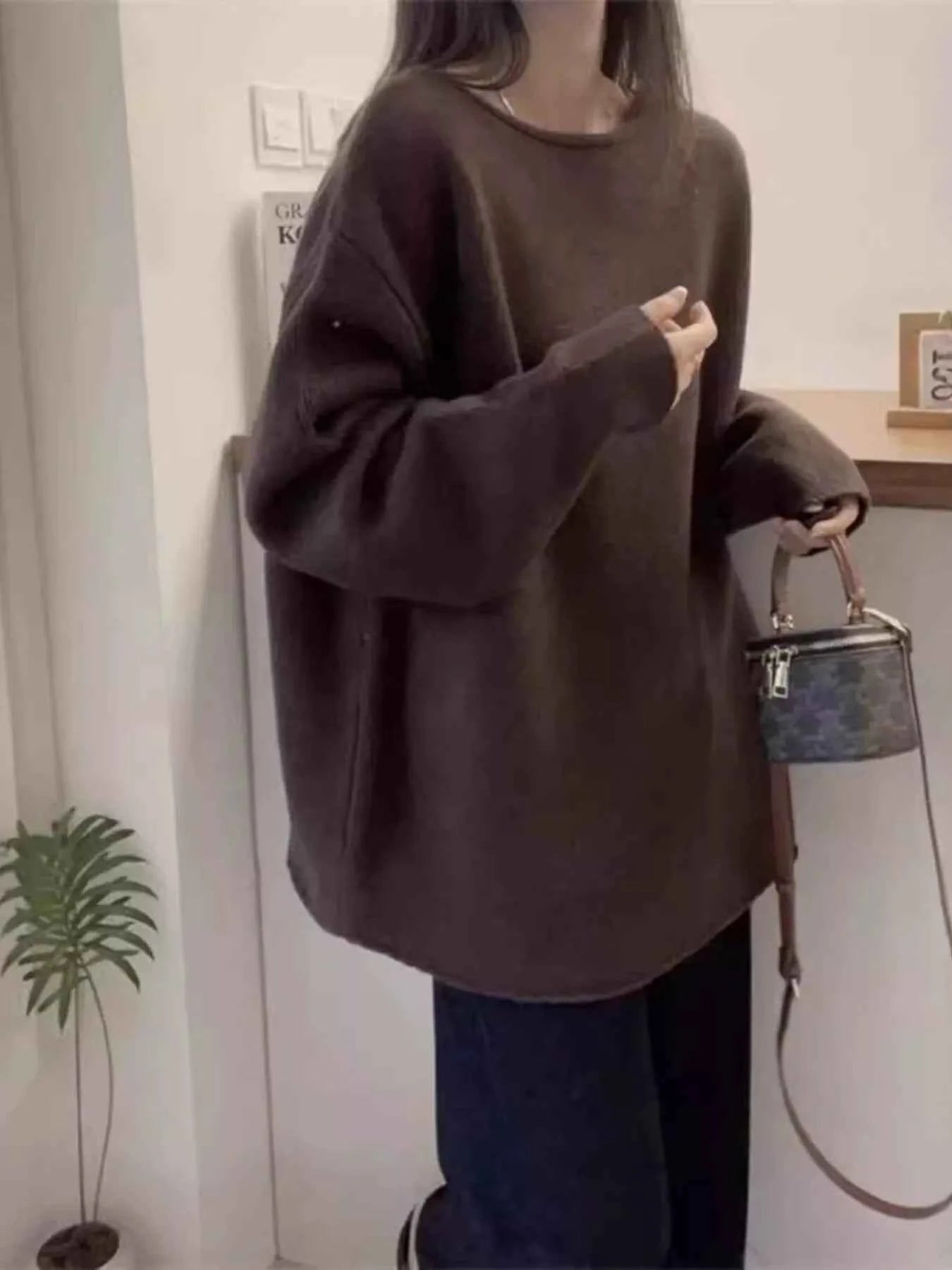 Round Neck Dropped Shoulder Sweater Coffee One Size 755db62f0bc449edaa0890aa476a551f-Max-Origin