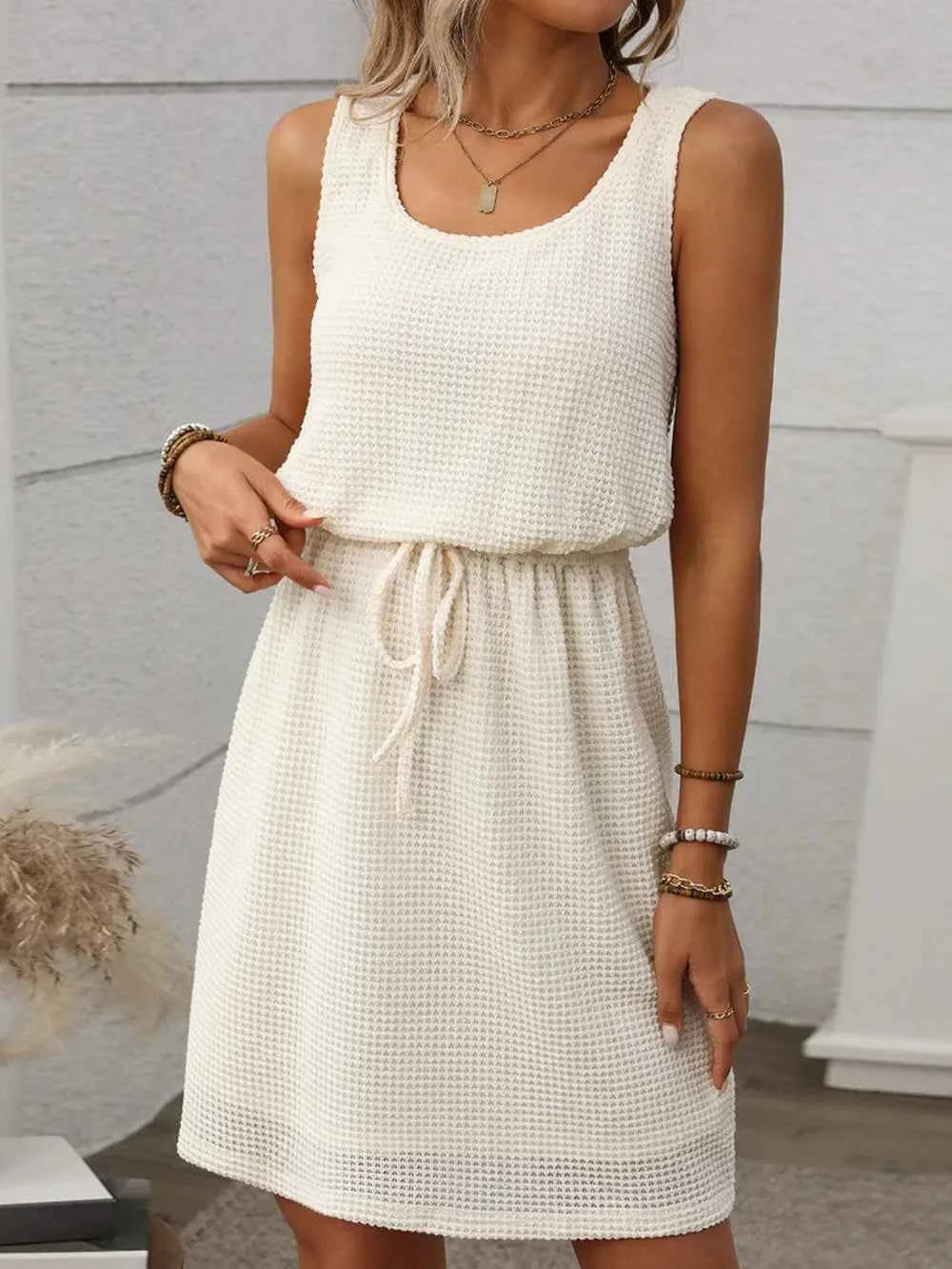 Waffle-Knit Drawstring Mini Tank Dress 755e72a9-bf8b-43ad-b51b-424be9116641-Max