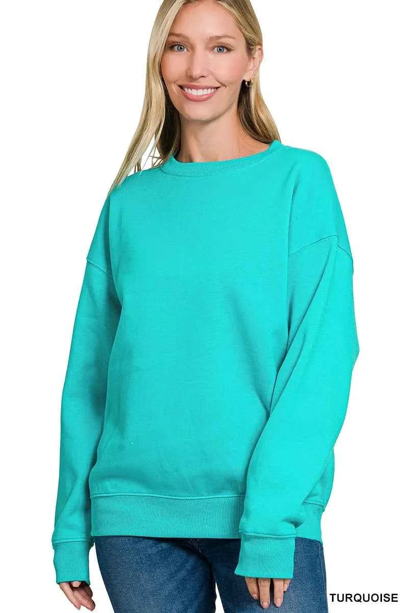 Zenana Fleece Crewneck Long Sleeve Sweatshirt TURQUOISE 7560c39068494144911182f9c7b85819-Max-Origin