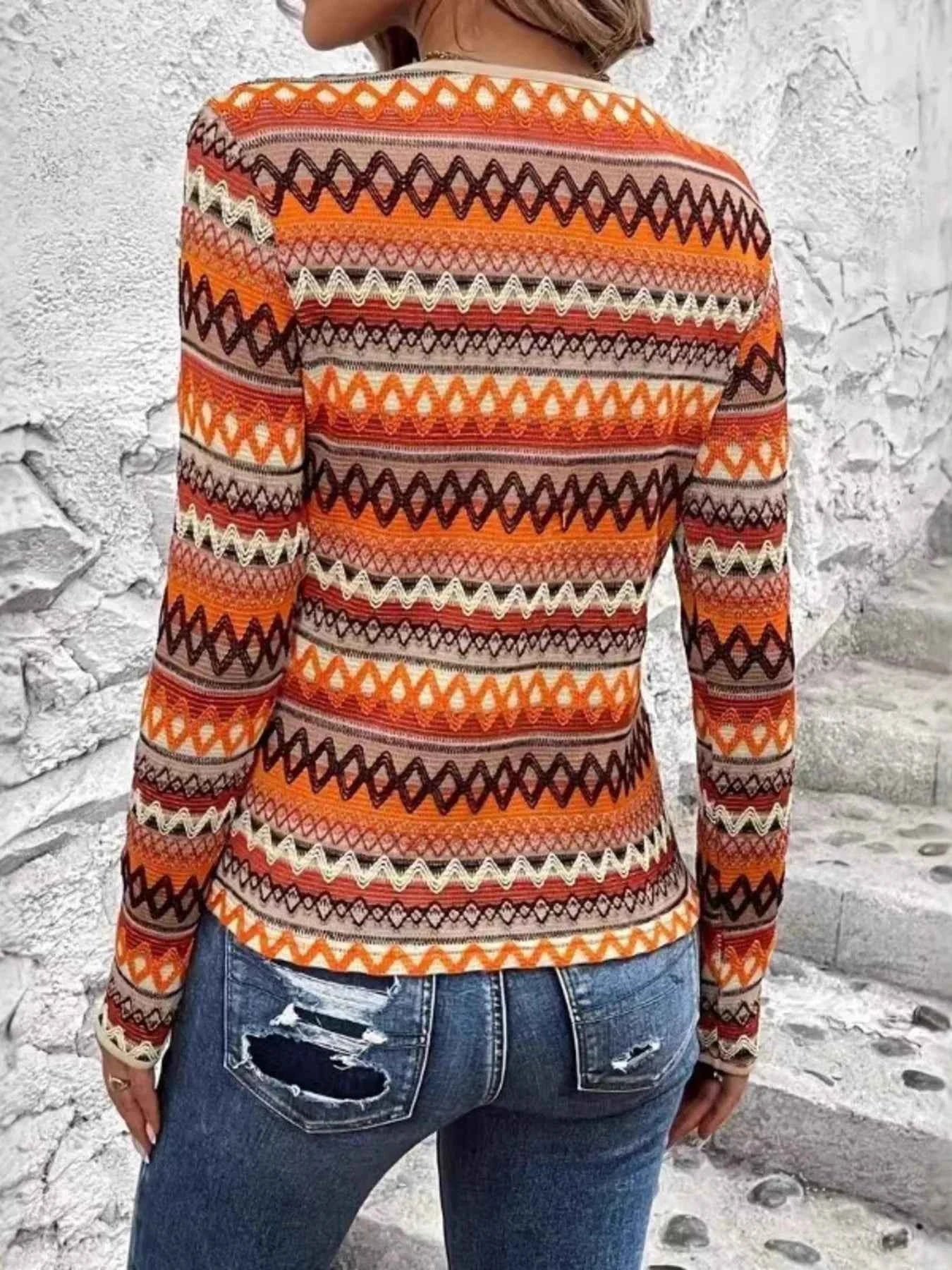 Bohemian Geometric Pattern Long Sleeve T-Shirt