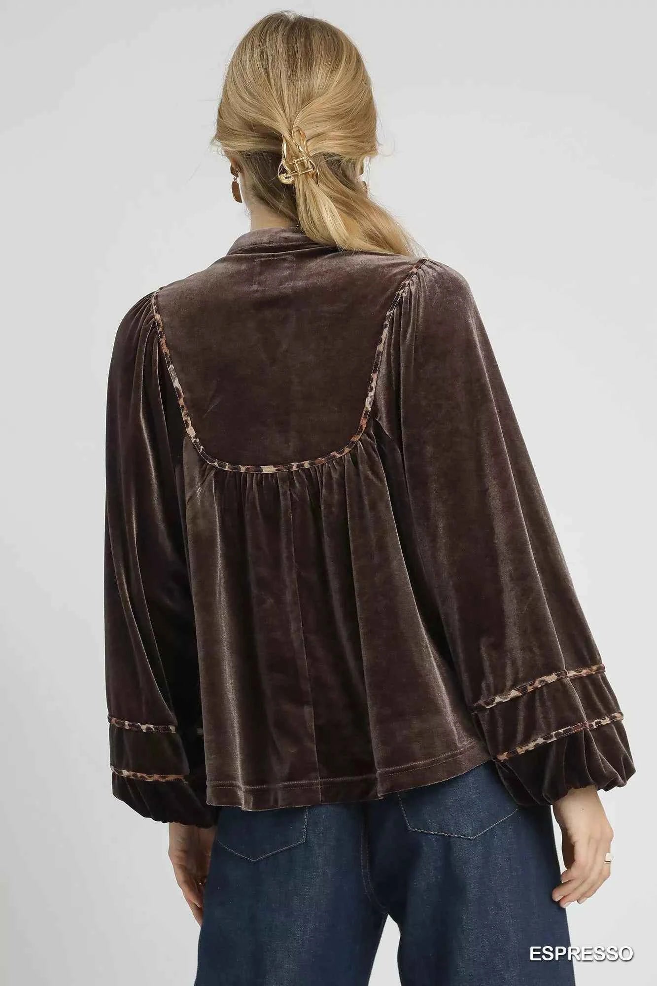 Umgee Velvet Long Sleeve Blouse with Contrast Trim 7565c03f-d371-4b2a-a0bf-1bfbfc6f4173-Max-Origin