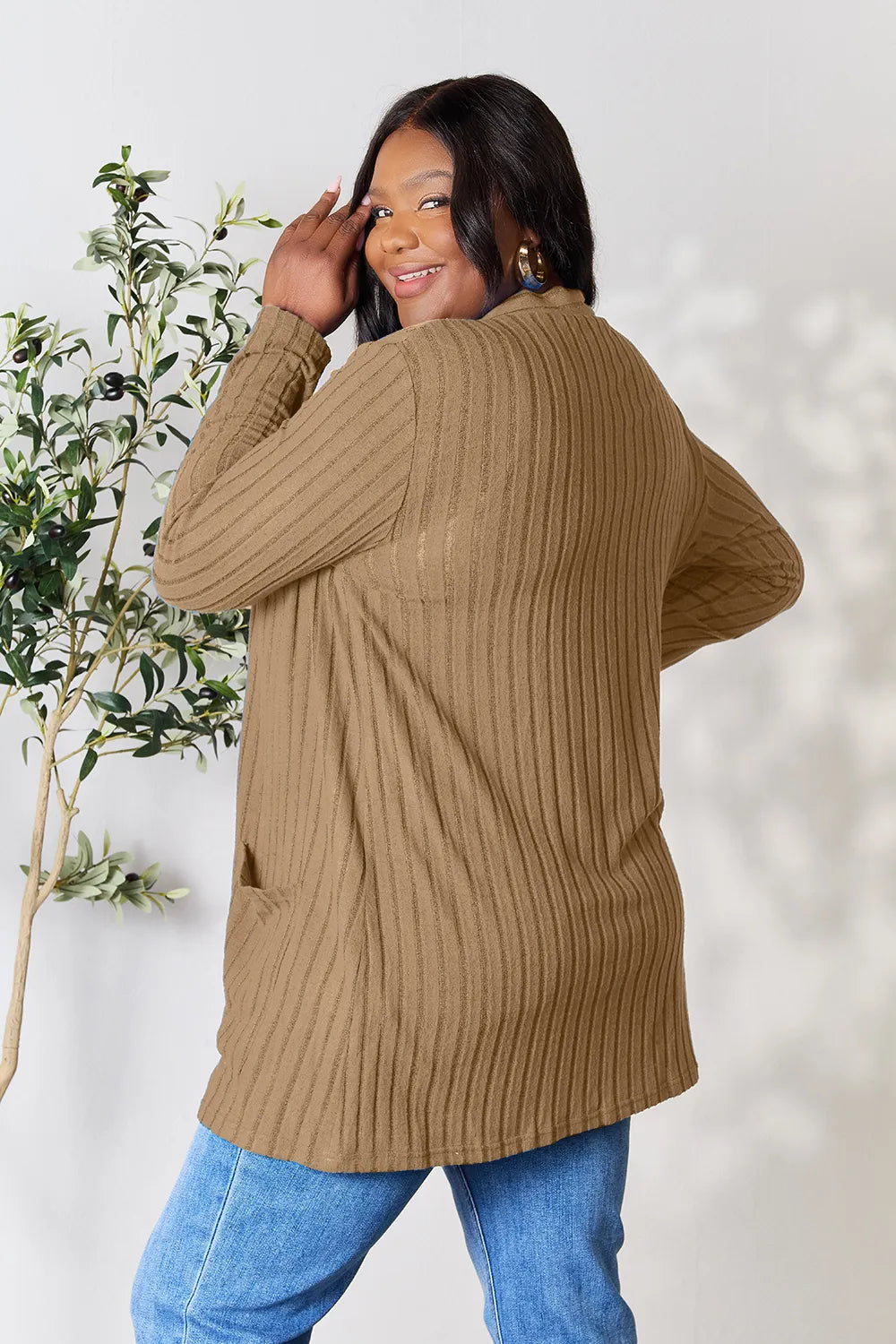 Basic Bae Full Size Ribbed Open Front Cardigan with Pockets 7567ce2c2cff40b09482013a4fe3c70e-Max