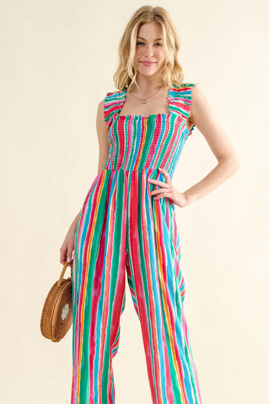 Striped Smocked Sleeveless Jumpsuit - 100% Rayon Full Length 75698f67-5f56-4d32-a979-cdbe6eb5f6be-Max