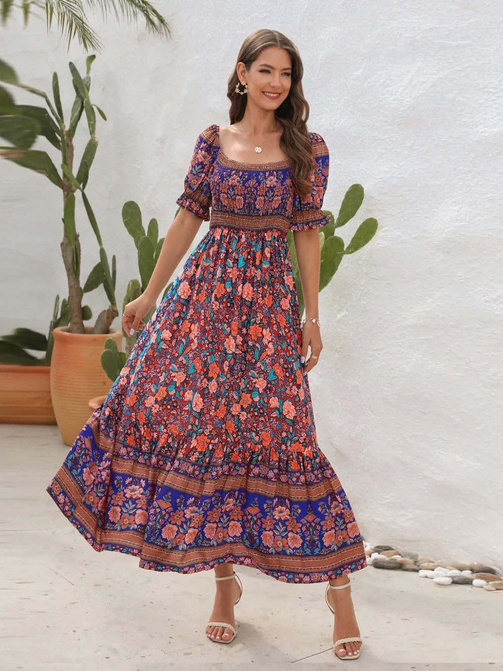 Floral Flounce Sleeve Midi Dress 7575ce7d-a2f8-485e-8b55-36af8669ecdc-Max