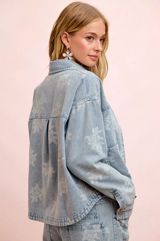 Printed Washed Denim Jacket With Pocket 7576a701-8b52-4fca-b442-deff25d27a10-Max-Origin