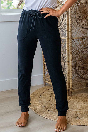 Black Ribbed Drawstring Active Jogger Pants Black 95%Polyester+5%Elastane 757e3ef8108622ea