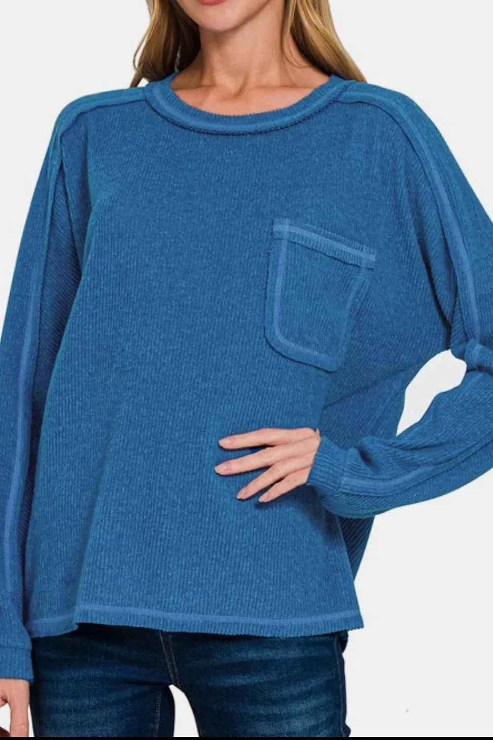 Zenana Full Size Contrast Stitching Brushed Ribbed Hacci Knit Top Plus Size 75810553-61fd-4a7c-affc-6d9db4c12c15-Max