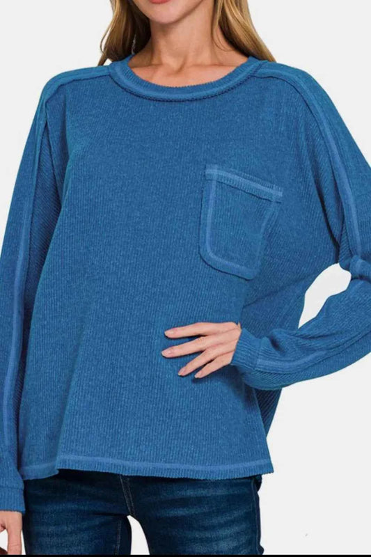 Zenana Full Size Contrast Stitching Brushed Ribbed Hacci Knit Top Plus Size 75810553-61fd-4a7c-affc-6d9db4c12c15-Max