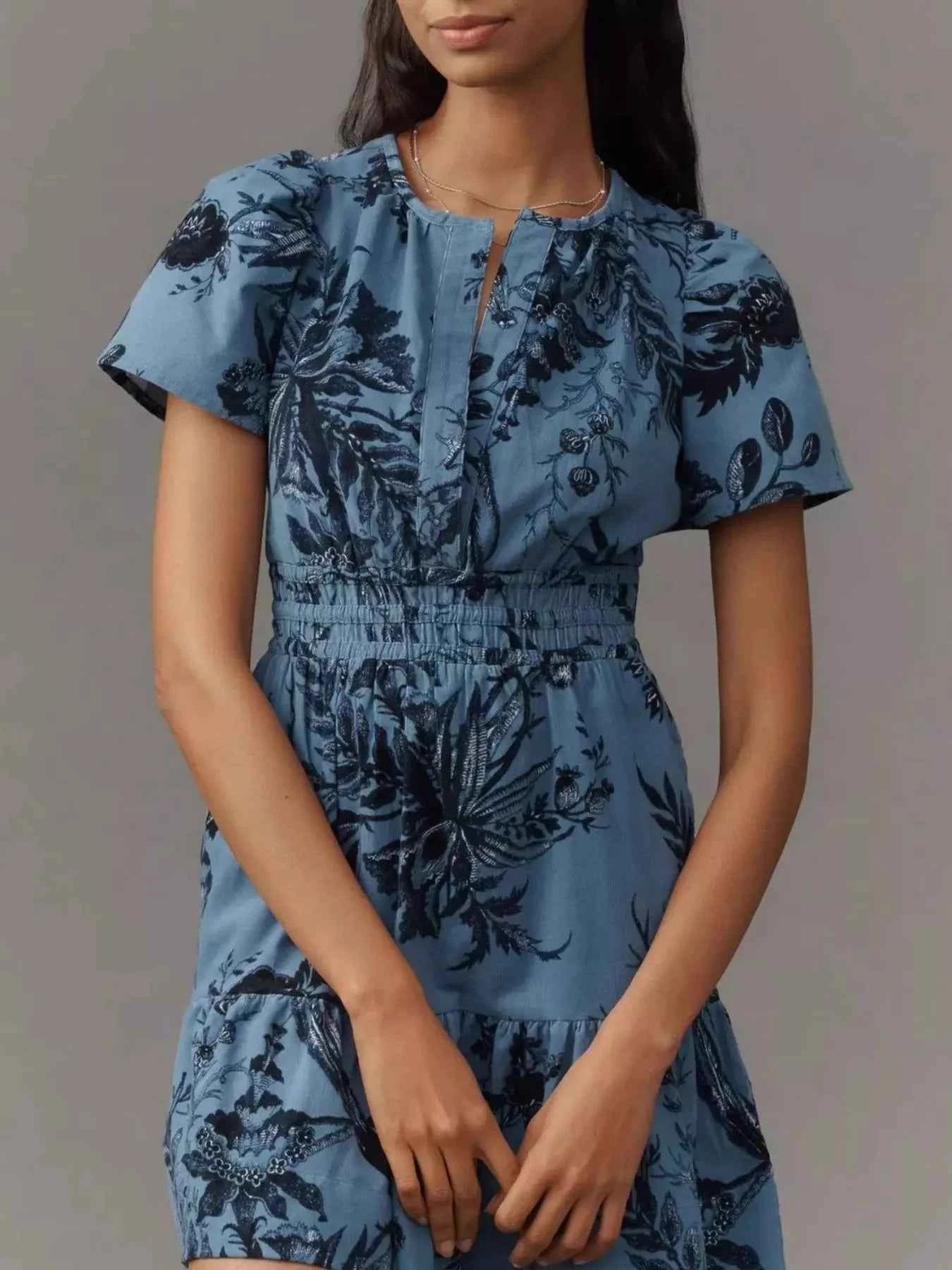 Printed Notched Short Sleeve Dress Blue print 7583f7dd-82b4-45d9-a8d2-794bd36b9902-Max-Origin