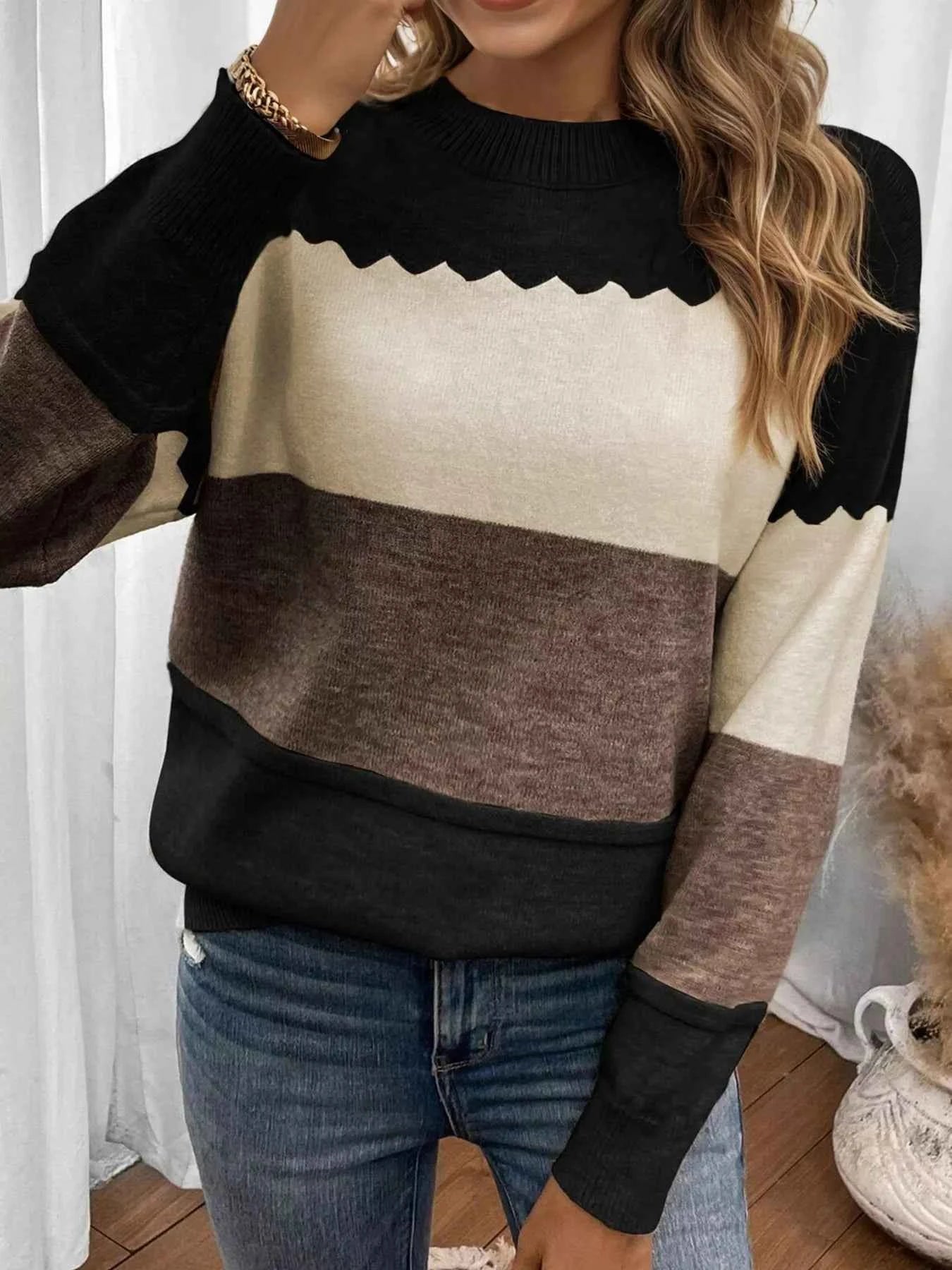 Color Block Crew Neck Drop Shoulder Sweater 7585daeab0dd414ca5c3d92a6fb2e2f1-Max-Origin