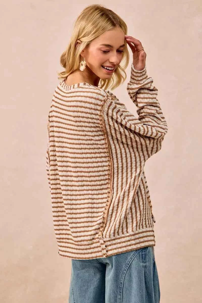 Open Seam Detail Textured Stripe Knit Top 758a627ea04c4ed6a608975090494161-Max-Origin