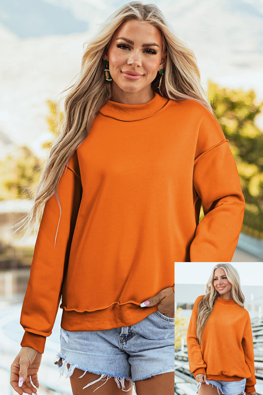 Carrot Oversize Drop Shoulder Reversible Mock Neck Sweatshirt Carrot 65%Polyester+35%Cotton 75911d8e22dc6e06