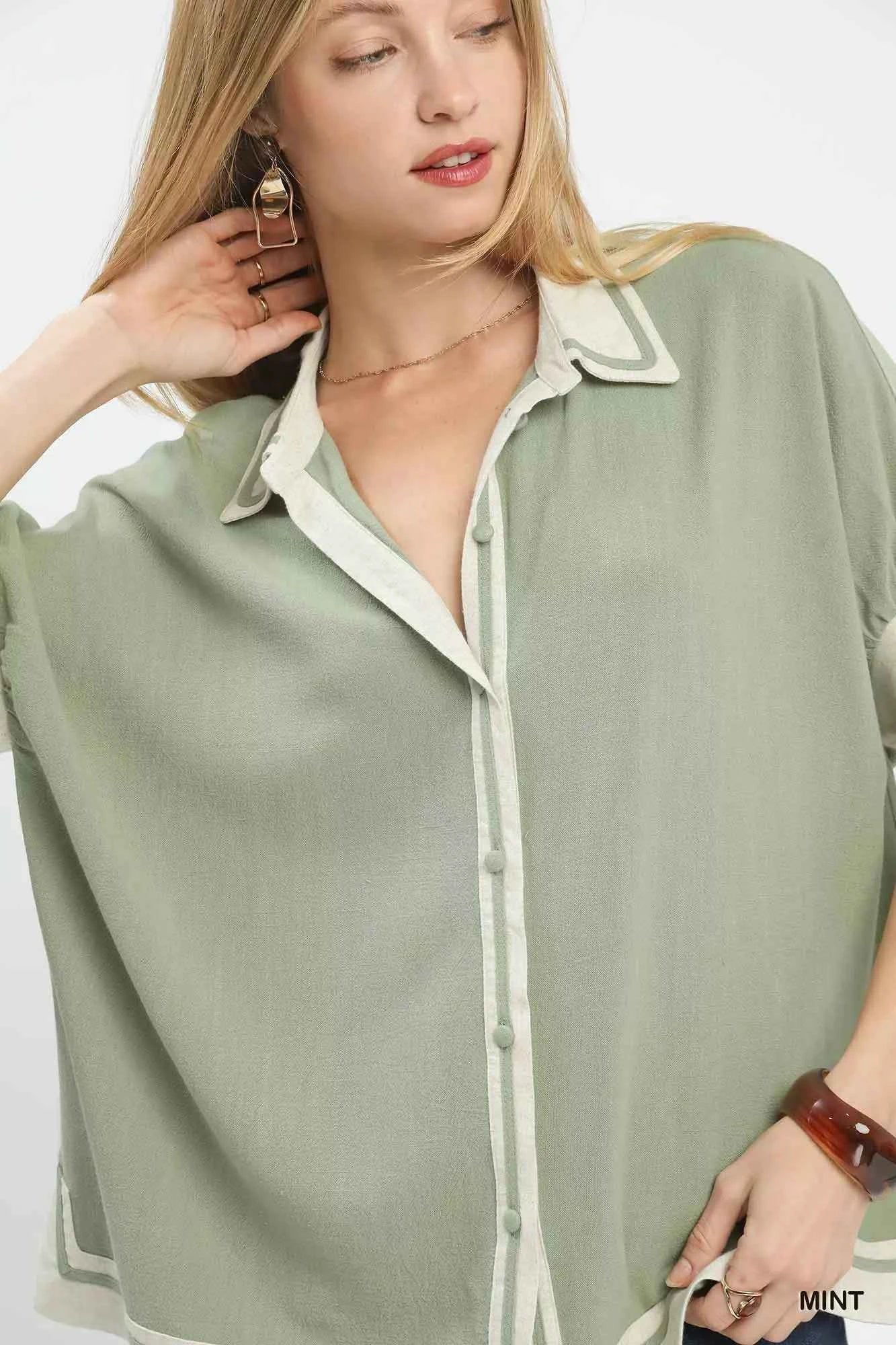 Umgee Linen Button Front Top with Contrast Piping 7591fcea-8a7d-4f64-a583-53fc4fe57923-Max-Origin
