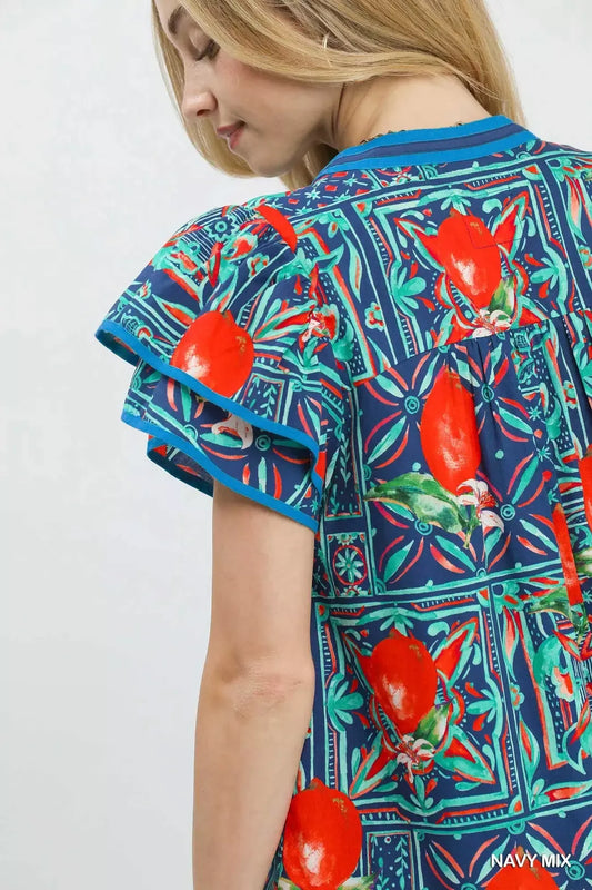 Abstract Print Flutter Sleeve Blouse 75942fd6-d693-4528-b752-9585ff73bb90-Max-Origin