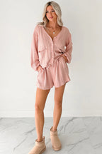 Gossamer Pink Cable Knit V Neck Cardigan Shorts Set 7595329df169bd59