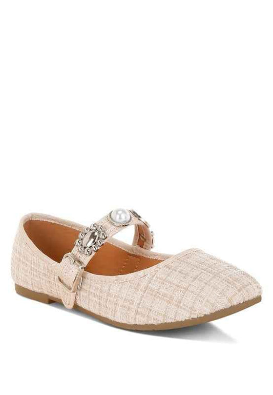 Noyama Charms Embellished Tweed Mary Janes Beige 759a9e4b-34b2-4bda-a2cd-c4367df9335a