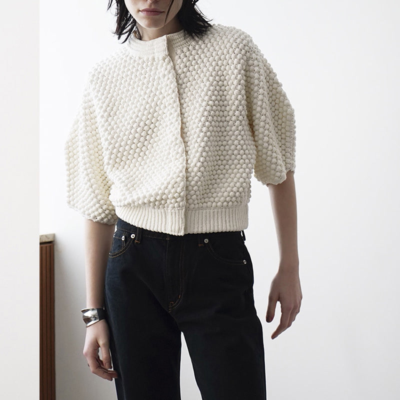 The Hidden-Button Cotton Short-Sleeve Cardigan White 75D36C66078BB2E3F2CA28AD4D7D76CF