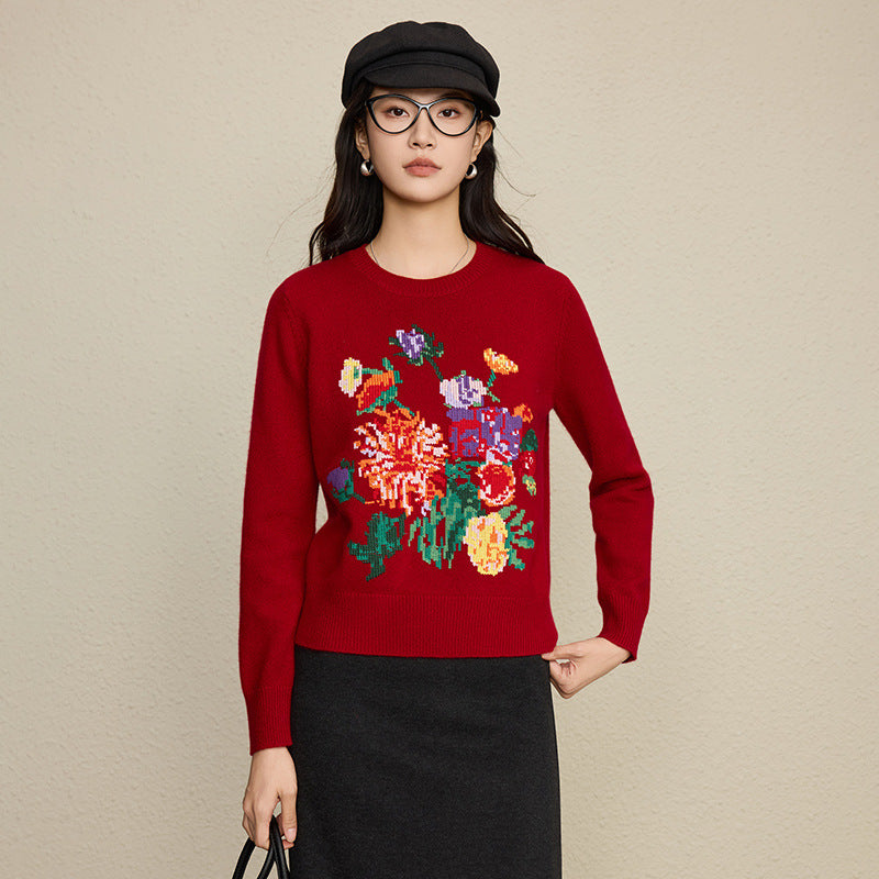 The Peony Embroidered Wool Sweater Deep Red 75F74C1F84CD68421BD847045B3785A1_f54a68ff-45c9-4d08-8bdd-343dcc014ee4