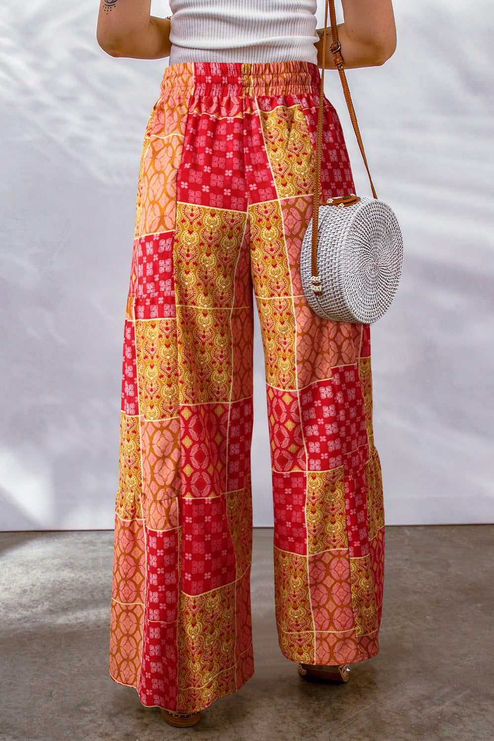 Bohemian Patchwork Drawstring Wide Leg Pants 75af18788765419ebc52c1bd028200e8-Max