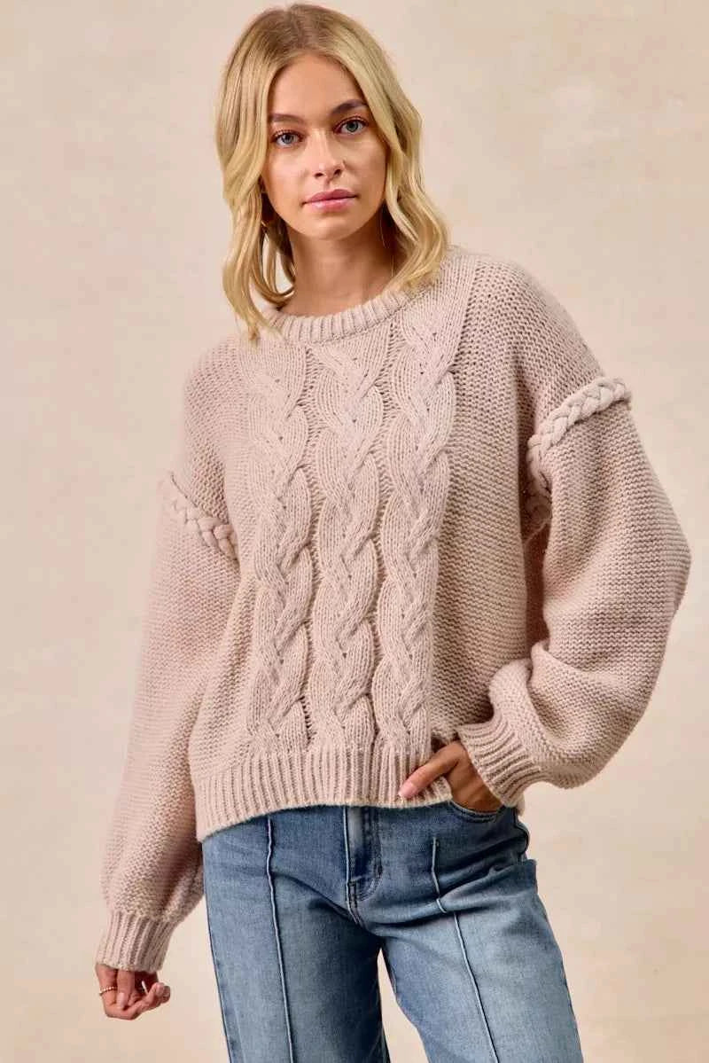 BiBi Cable Knit Sweater with Shoulder Braid Detail MOCHA 75b9b74bb53b4ed695514bf0b40a97ab-Max-Origin