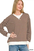 Zenana Contrast Striped Round Neck Sweatshirt BROWN 75bcd5212db04b15acb64969e5b8cce7-Max-Origin