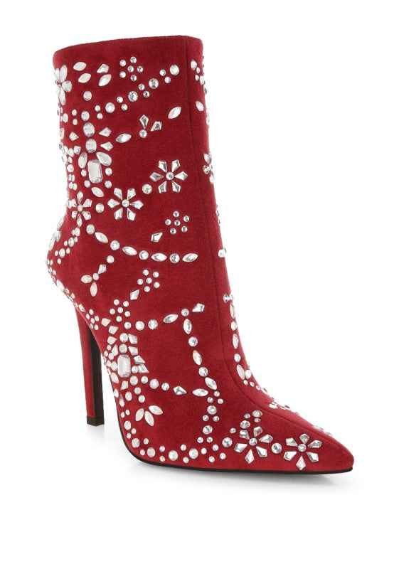 Dunari Diamante Embellished Microfiber Boots Red 75c9e3f9-359f-4fac-8136-8a941844cfc0