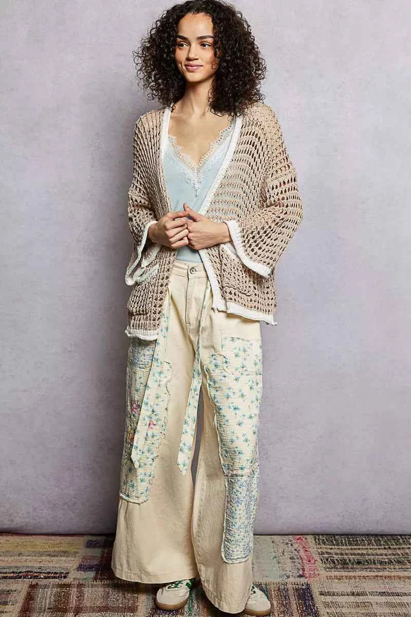 POL Open Front Openwork Cardigan with Contrast Trim 75d14898-d91f-4859-ae35-d9f8ad3144c8-Max-Origin