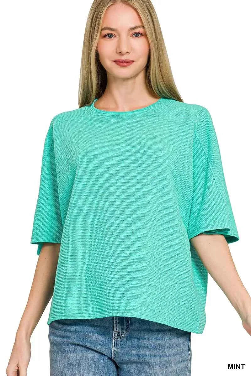 Zenana Double Knit Short Sleeve Top MINT 75d4bd233116478e82bf27ce017600fc-Max-Origin