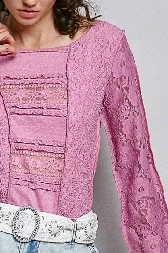POL Round Neck Long Sleeve Exposed Seam Top with Lace Detail 75d7c4dd-ce17-45a6-806c-d6cca52fde00-Max-Origin