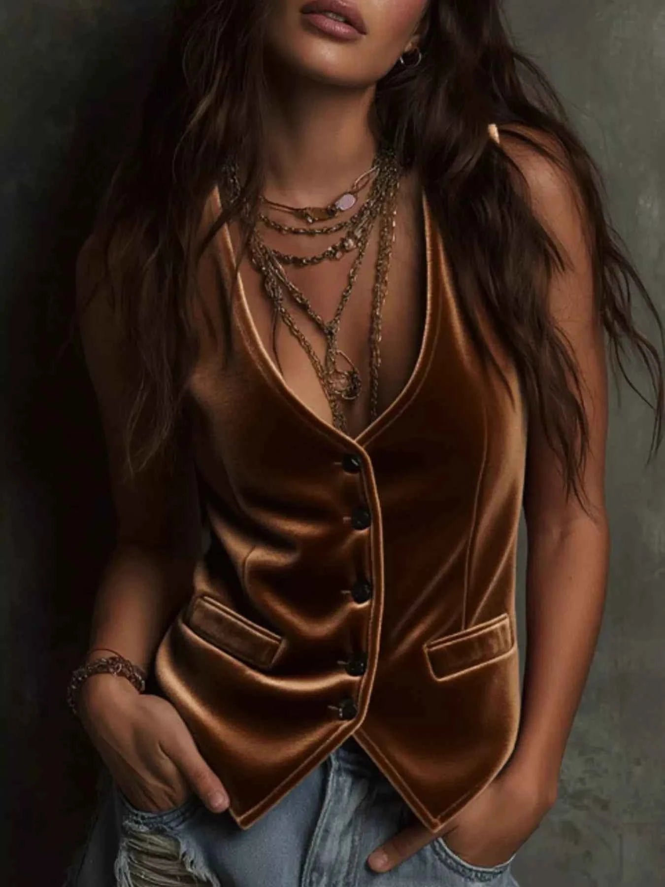 Velvet Button-Down Vest Coat