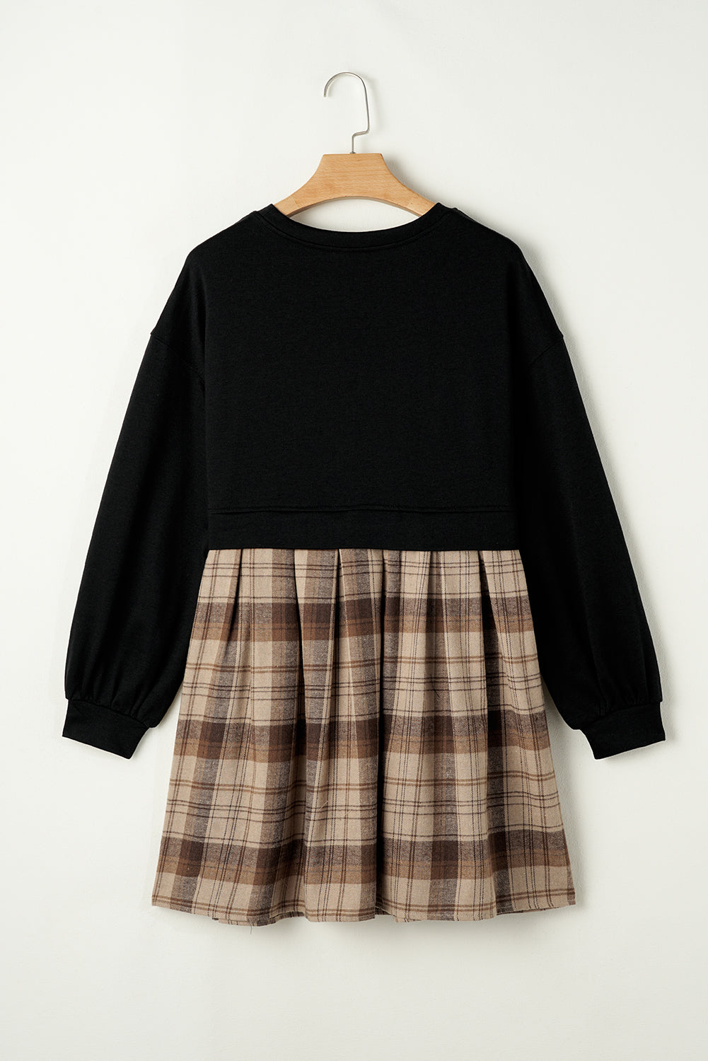 Black Plaid Patchwork High Waist Sweatshirt Mini Dress 75dc8f36d0516aeb