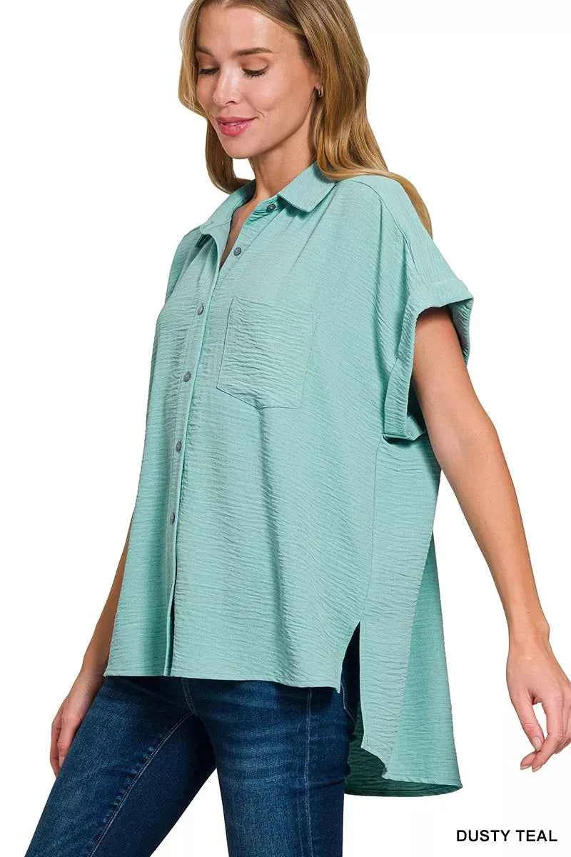 Zenana Woven Airflow Button Down Shirt 75ef9bde5d494a6eb10d238cd997b05e-Max-Origin