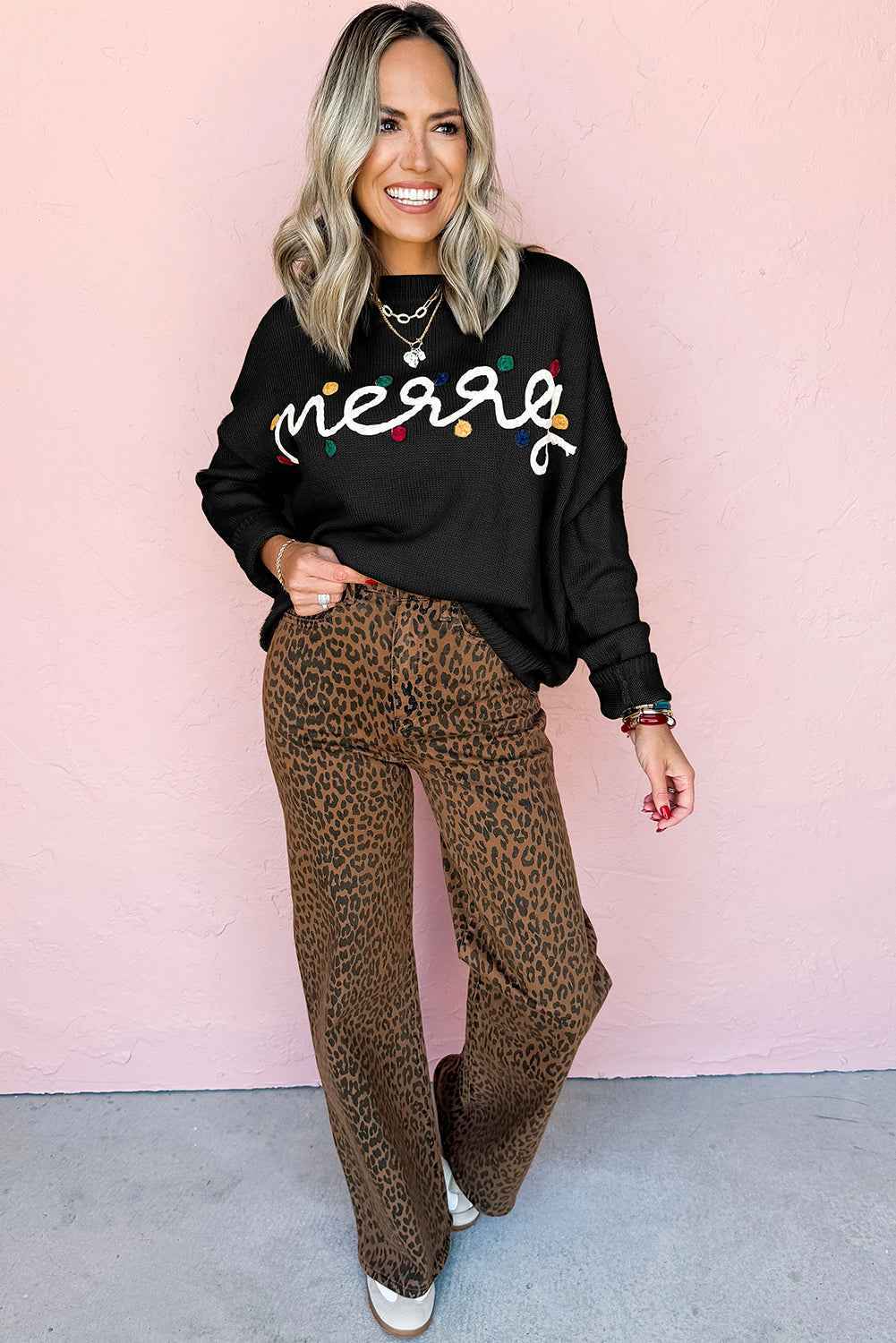 Smoke Gray Merry Colorful Dot Detail Christmas Dolman Sweater 75f2e84cc4158e3e