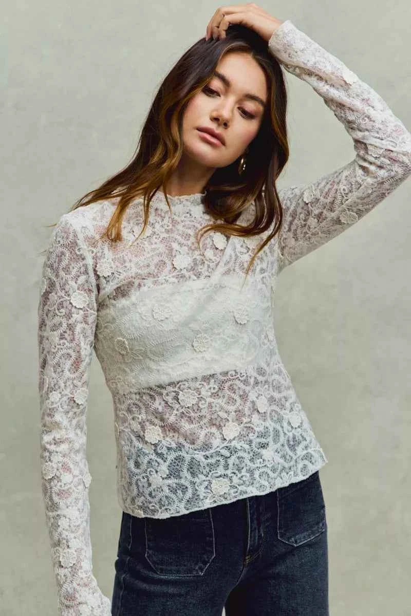 SO ME Lace Long Sleeve 3d Effect Floral Layering Top 75fa4bddc1c0449d8617f0650bfa85d8-Max-Origin