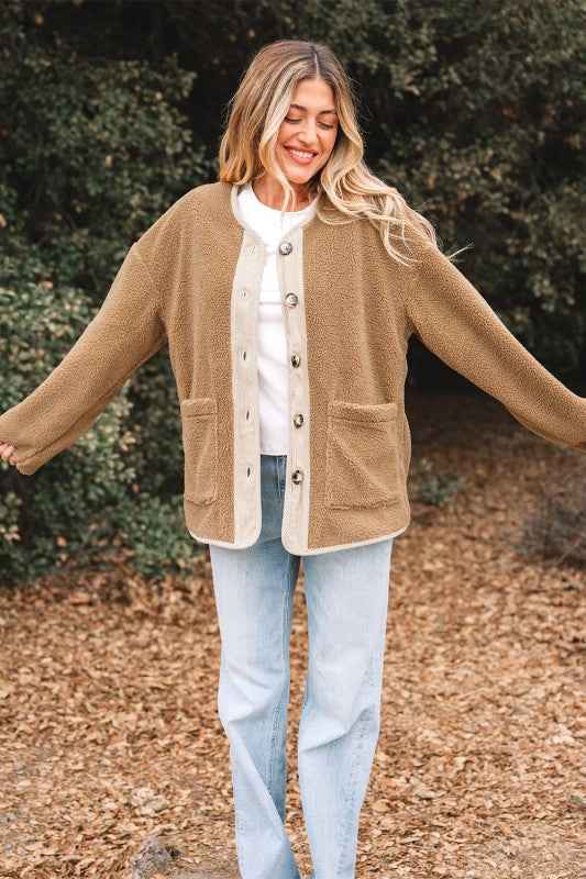 Fleece Corduroy Patchwork Button Up Jacket 75fdb95c-4d54-413b-91d9-18bc438b3211