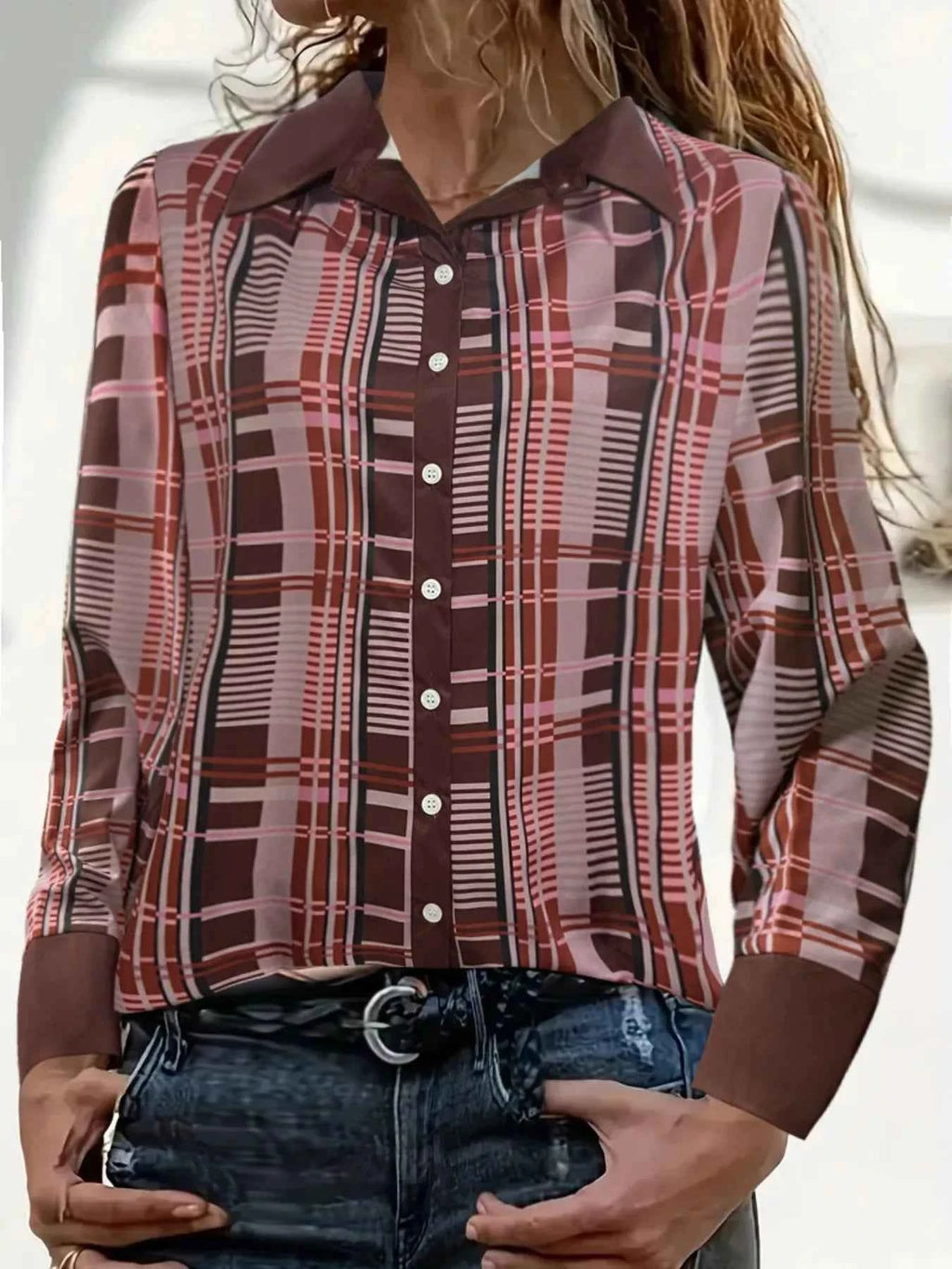 Plus Size Plaid Button-Down Shirt Dusty Pink 76056a59-8558-491b-931a-fdab029c4cc8-Max-Origin