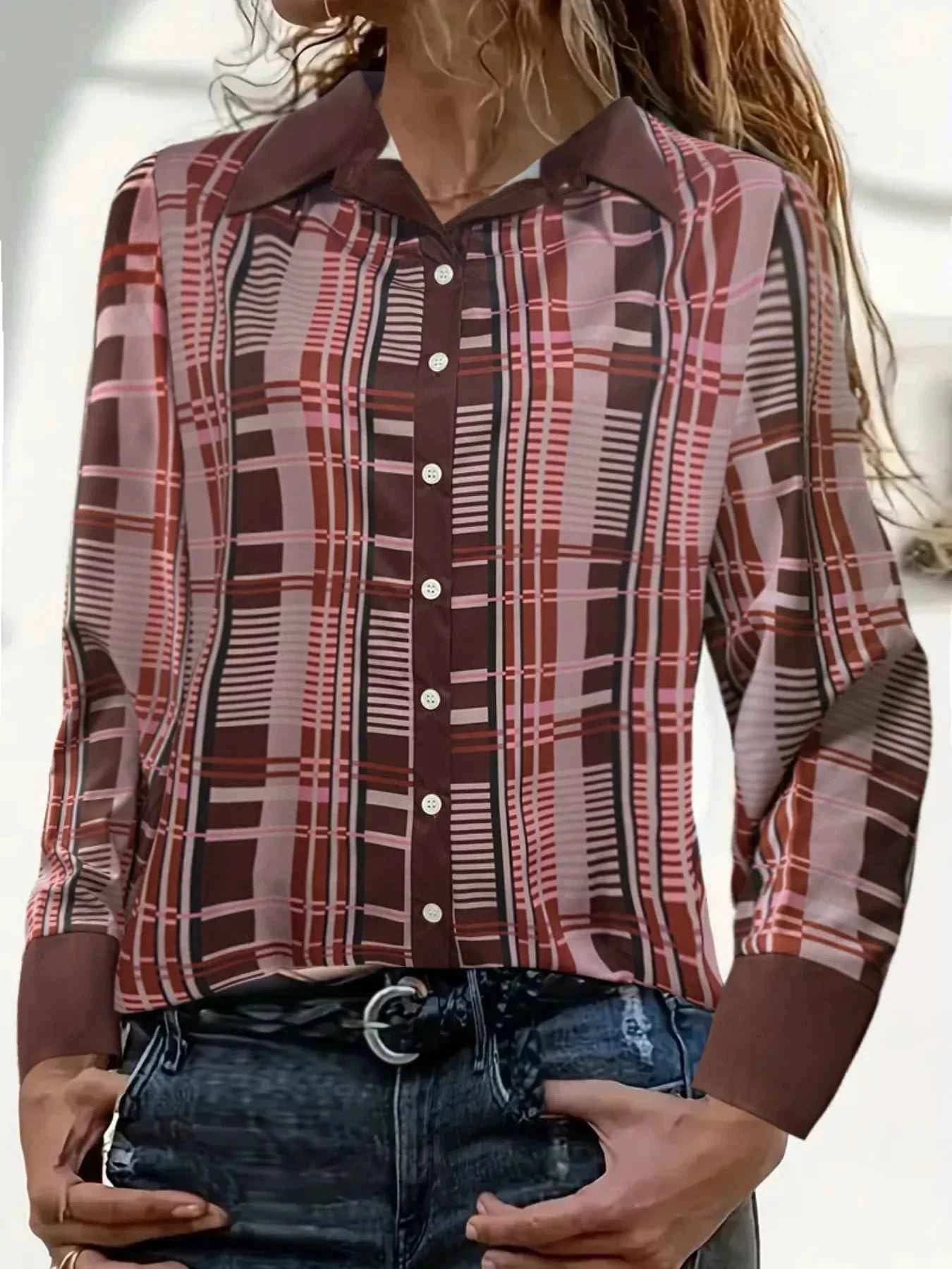 Plus Size Plaid Button-Down Shirt Dusty Pink 76056a59-8558-491b-931a-fdab029c4cc8-Max-Origin