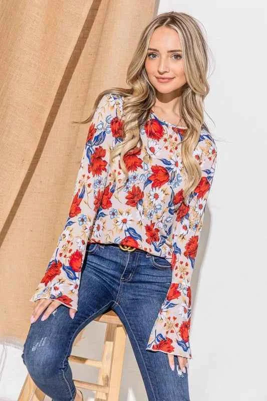 And The Why Floral Printed Bell Sleeve Casual Top BEIGE RED 7608dcd49d204b3e957555c8ac05130f-Max-Origin