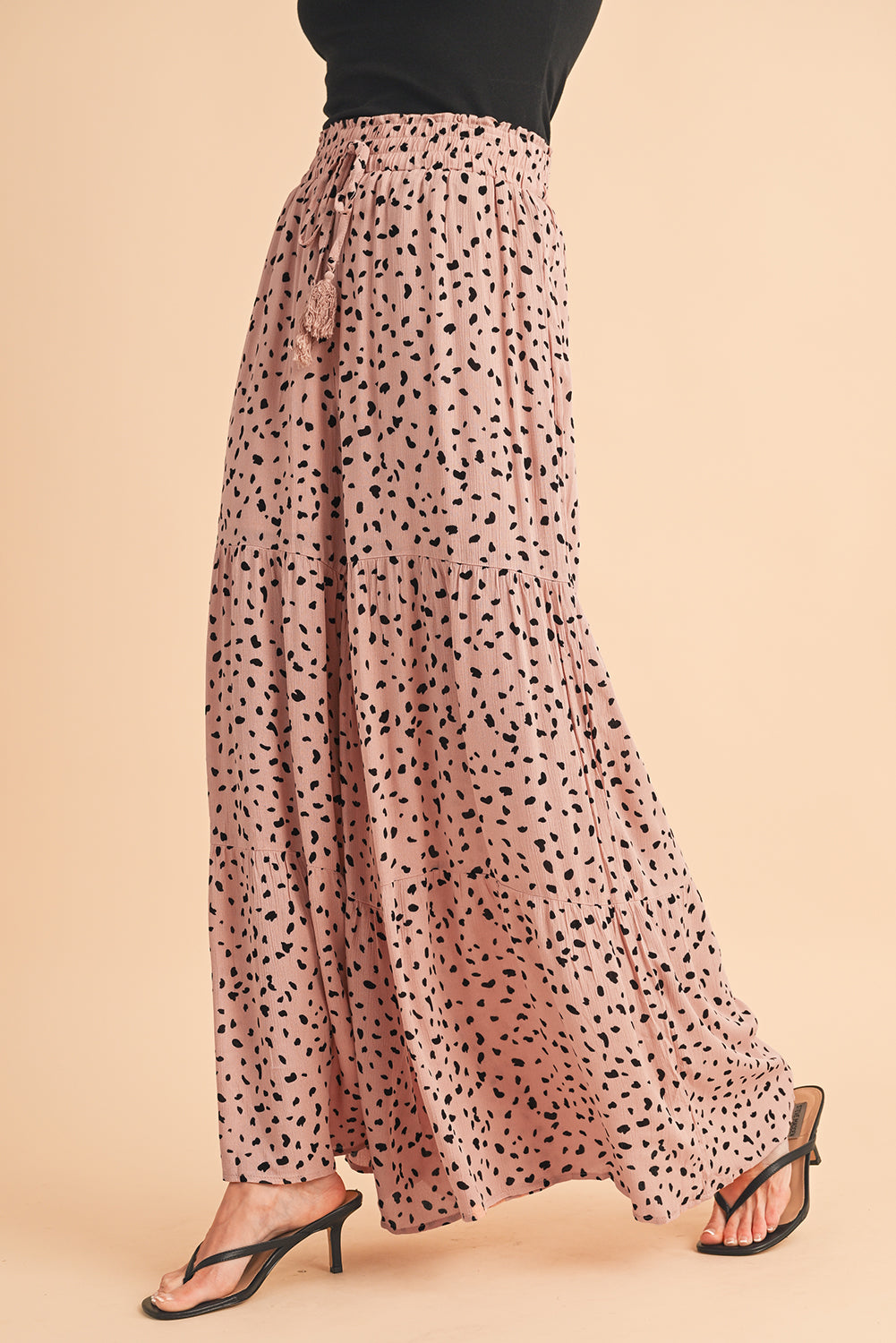 Brown Ruffle Wide Leg Animal Palazzo Pants 760a240b2a06ed37
