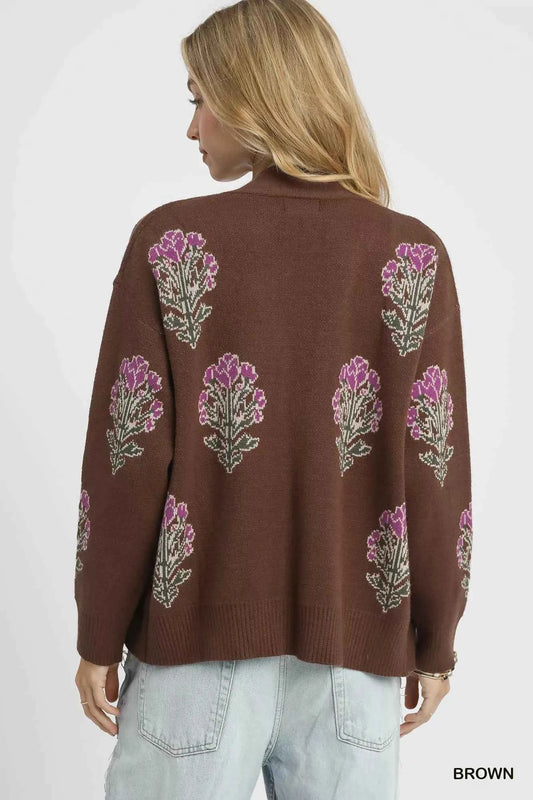 Single Flower Stem Jacquard Cardigan Sweater 76125855-b554-4ce1-915e-f1c5e178c2ba-Max-Origin