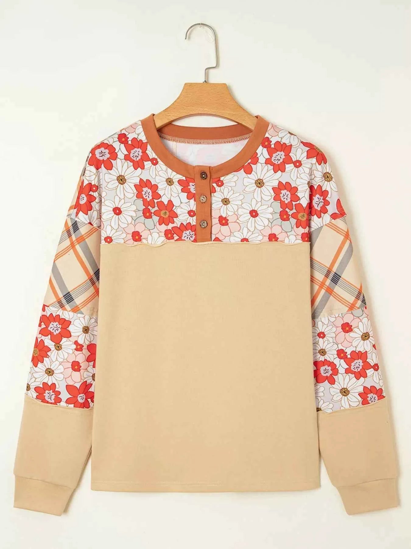 Floral Plaid Patchwork Casual Top 761dced3ed96421daf91e3ca4f3bb55e-Max-Origin