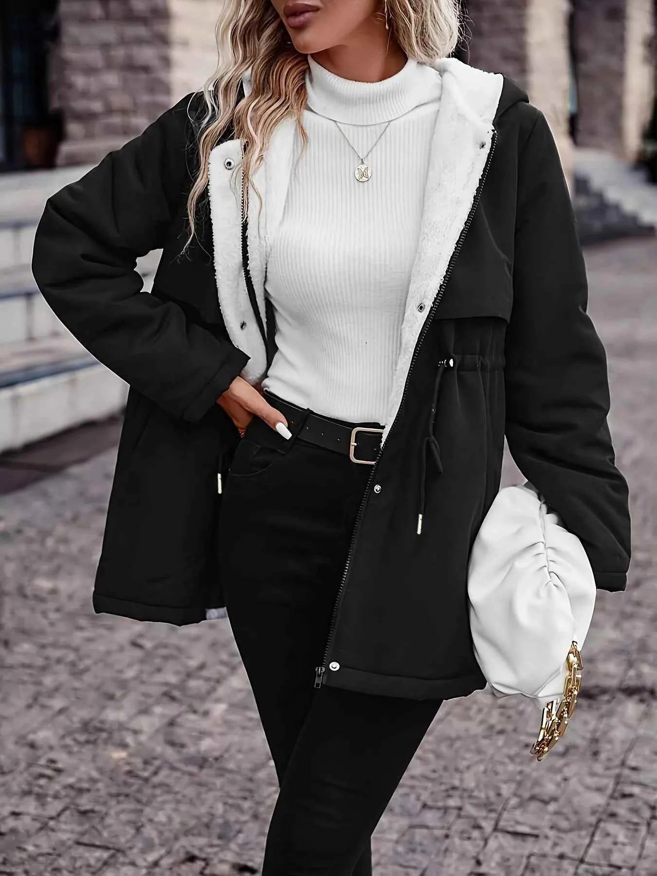 Drawstring Long Sleeve Hooded Outerwear 761e00e047f54739b1c5c473781463ea-Max-Origin