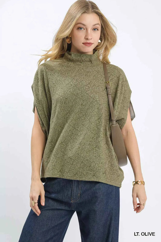Textured Mock Neck Relaxed Top LT. OLIVE 76260696-9b7c-460f-933e-650b555faea2-Max-Origin