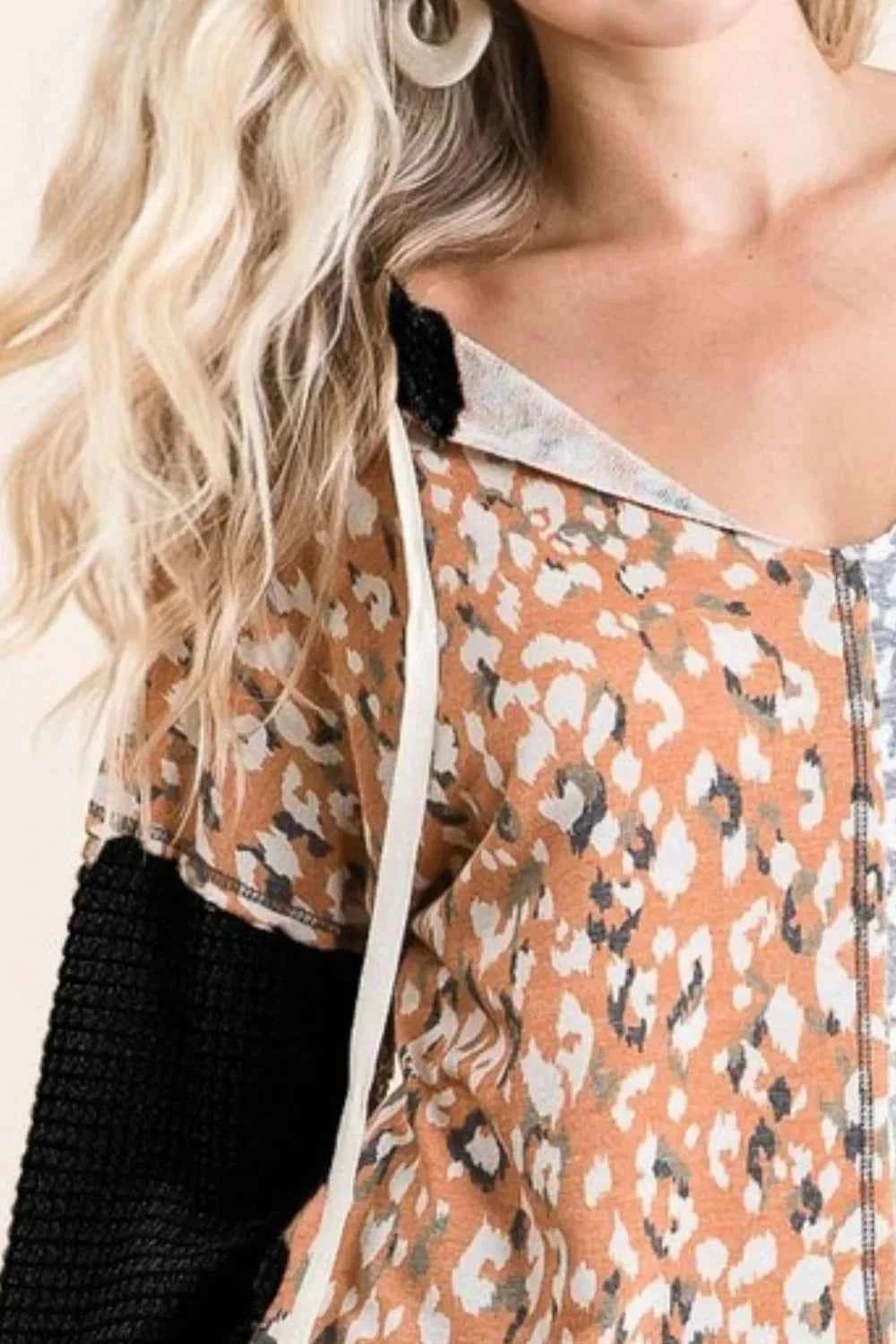 BiBi Popcorn Waffle Knit Hoodie with Print Block Front 762c7931-e30b-4433-bb3f-a051ca2f1cab-Max-Origin